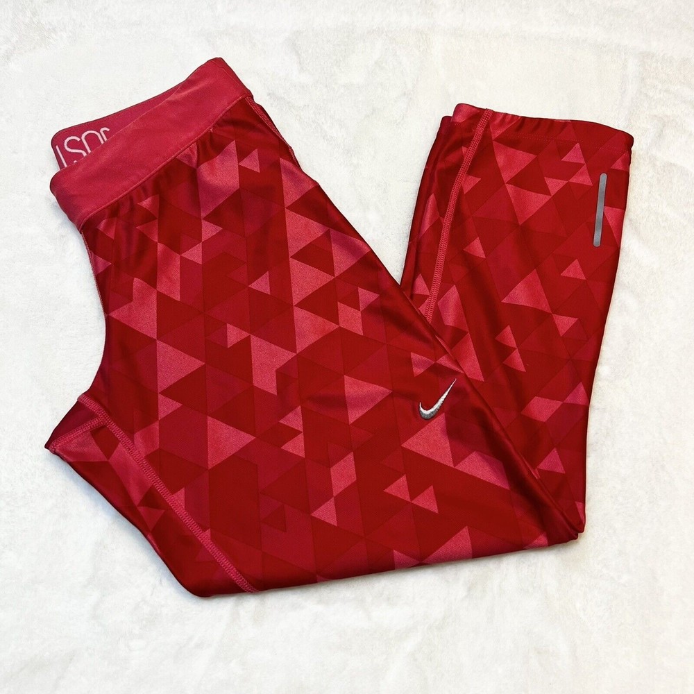Nike Dri Fit Cropped Leggings Red Coral Geometric Women’s M